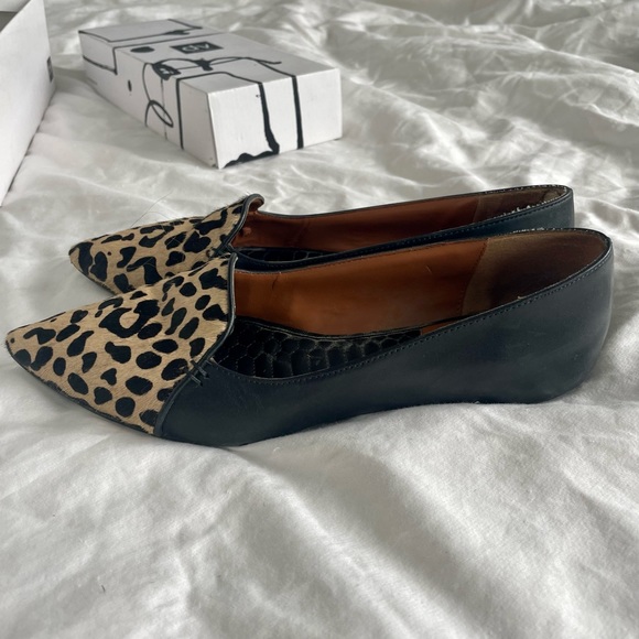 DV by Dolce Vita black leather/leopard calf hair pointed ballet flats 8.5W - Picture 4 of 8